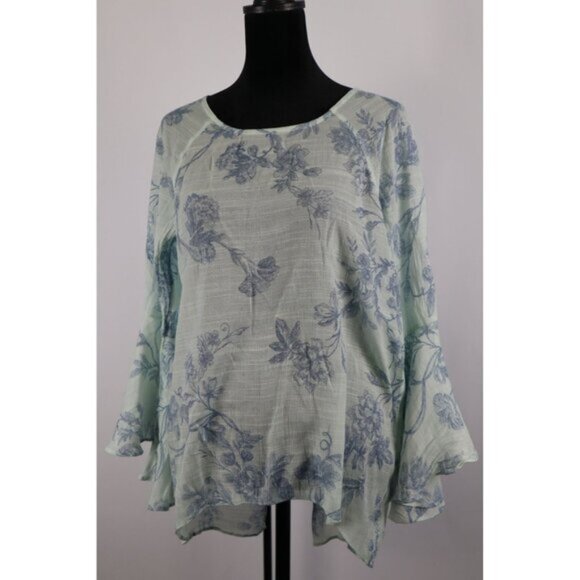 Lauren Conrad Women's Mint Green Floral Print Flowy Bell Sleeve Top Size Medium‎ - Picture 1 of 11